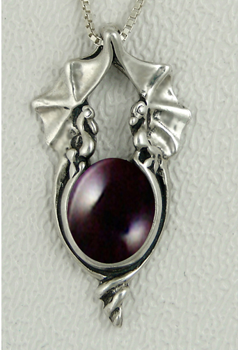 Sterling Silver Proud Pair of Dragons Pendant With Garnet